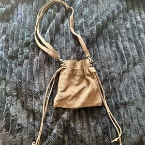 Free People gray suede drawstring purse